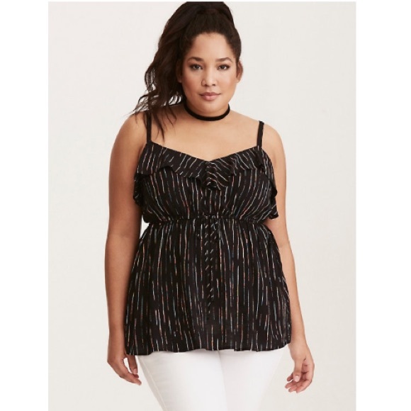 torrid Tops - Torrid ABSTRACT STRIPE RUFFLE CHALLIS  TANK